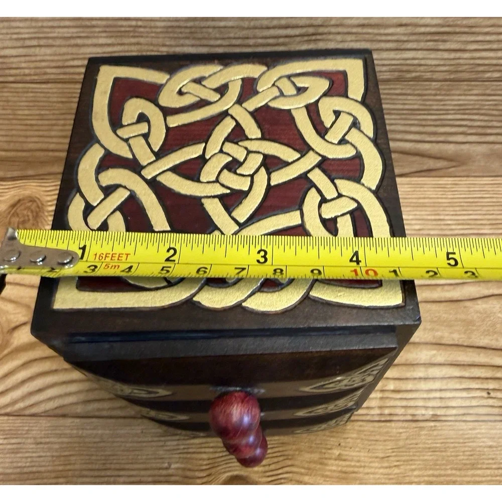 Hand Crafted Celtic Knot Irish Wooden Jewelry Trinket Box Drawers